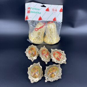 Vintage Paper Gold Foil & Plastic Bubble Ladies Christmas Ornaments Lot of 5